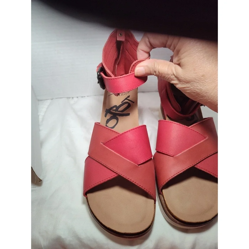 OTBT Teamwork Ankle Leather Wedge Sandals Size‎ 10 Platform Shoes Cork Red
